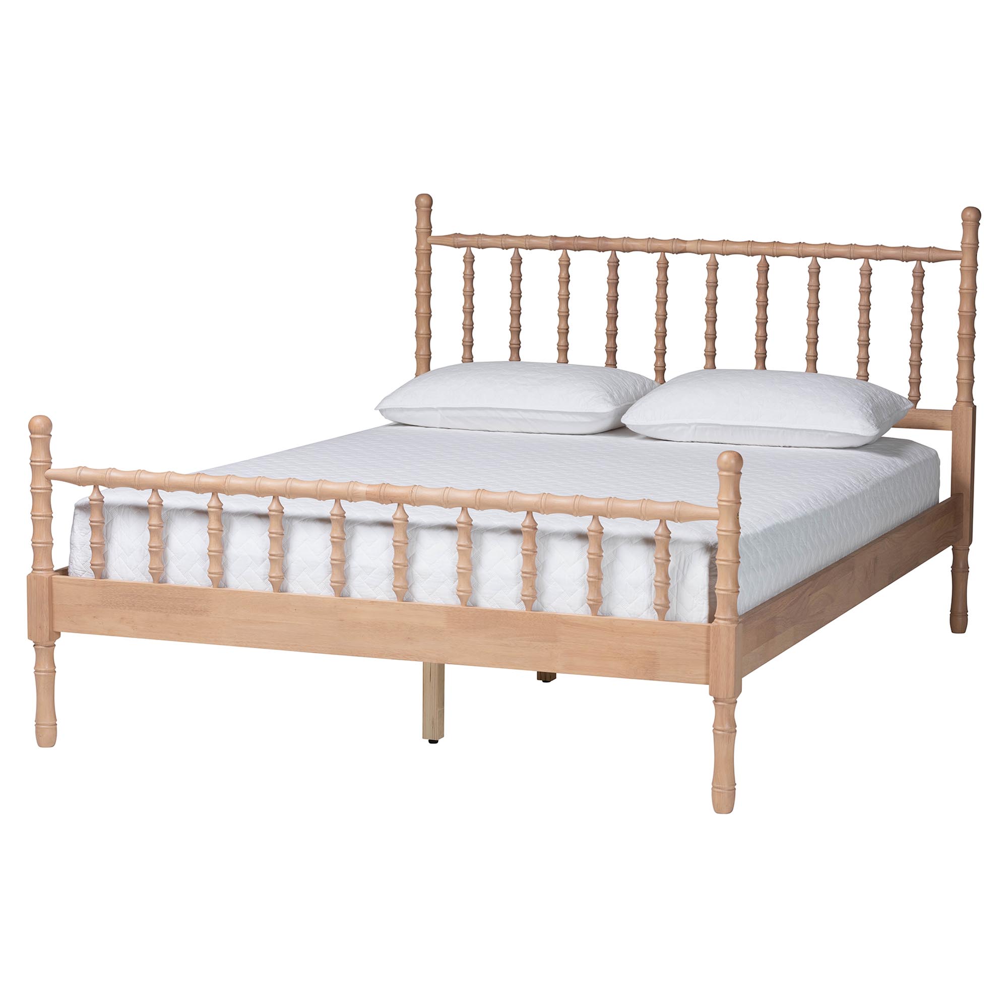 Baxton Studio Laurent Platform Bed - Spindle Bed Frame with Bamboo-Style Turned Posts, Cottage Farmhouse Bedroom Furniture, Queen